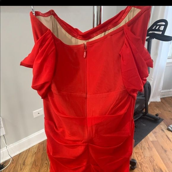 🔥Red Off Shoulder Mesh Corset Dress - Picture 14 of 16